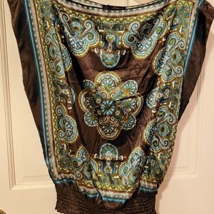 Satin brown/blue blouse